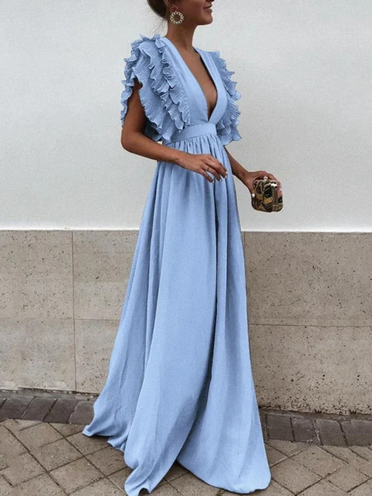 WW | Elegantes Kleid mit V-Ausschnitt und Rüschensäumen