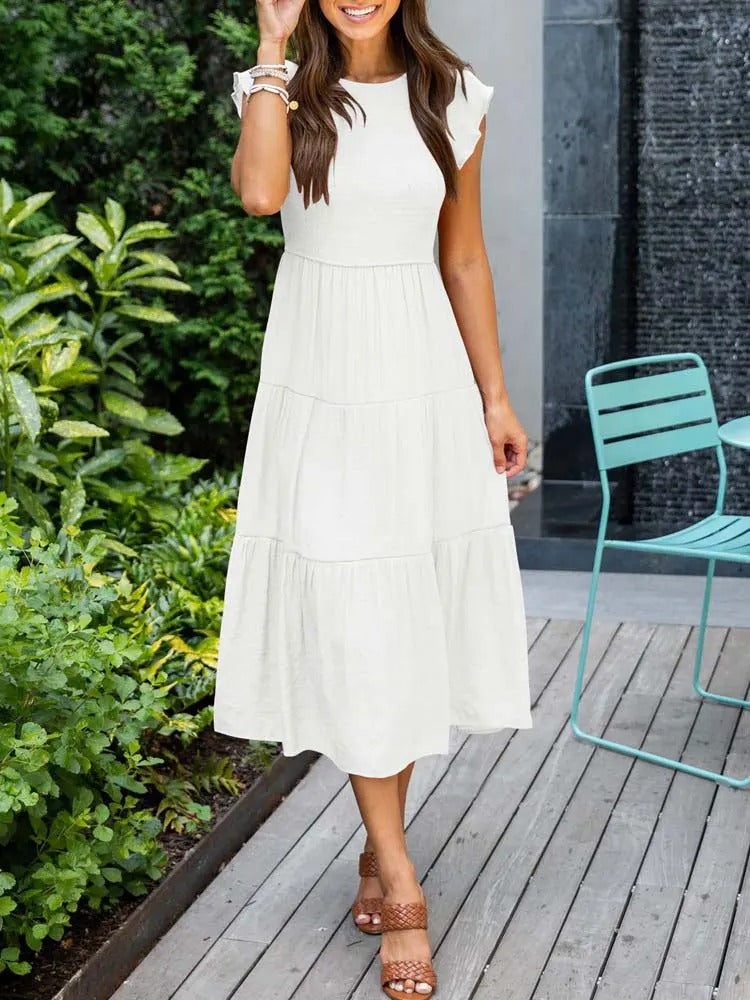 WW | Elegantes Plissiertes Lagenkleid mit Kurzen Ärmeln