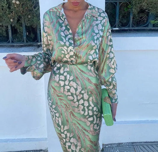 WW | Kleid Set - Damen - Eleganter Sommerstil mit Luxuriösem Muster - Lange Ärmel