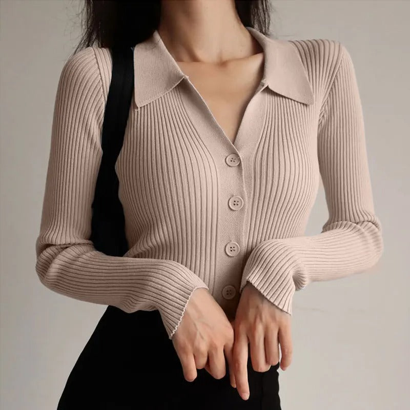 WW | Women's Elegant Knitted Stretch Polo Sweater
