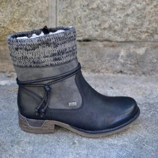 WW | Stiefeletten Strickbund Bequemer Absatz Langlebige Sohle