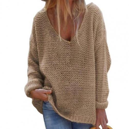 WW | Strickpullover - Oversized Lockere Passform - Weicher V-Ausschnitt - Langärmlig Warm Komfort