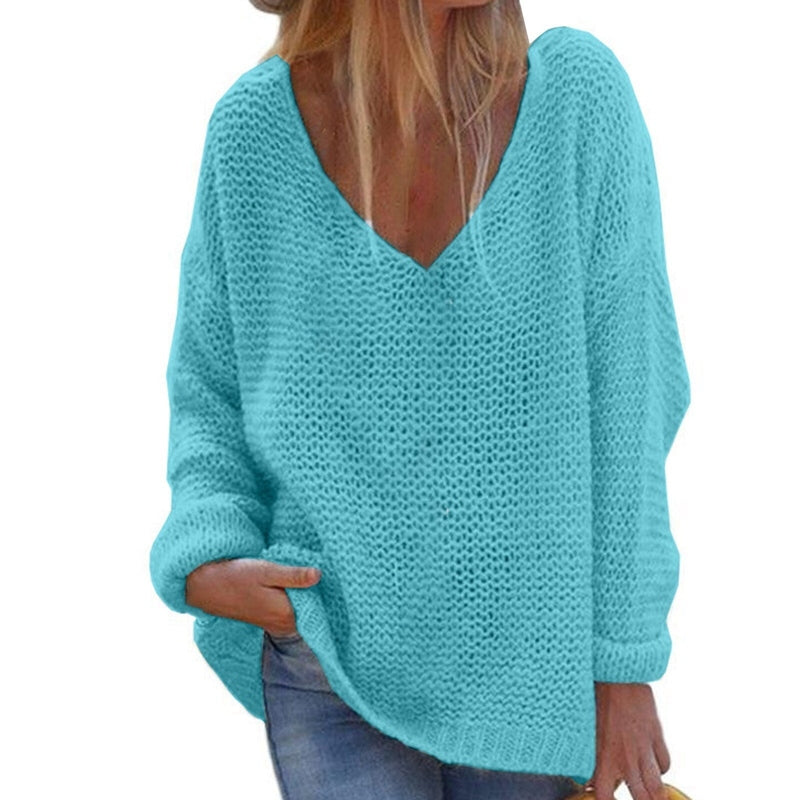 WW | Strickpullover - Oversized Lockere Passform - Weicher V-Ausschnitt - Langärmlig Warm Komfort