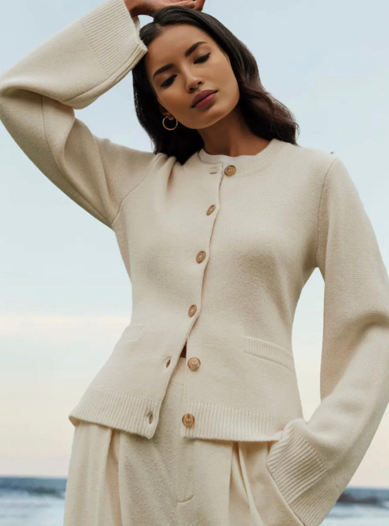 WW | Strickjacke Weicher Wollmix Knopfverschluss Lockere Passform Lange Ärmel