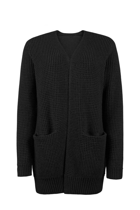 WW | Cardigan - Lange Offene Front - gestrickte Textur - weiche gerippte Kanten - mit Taschen