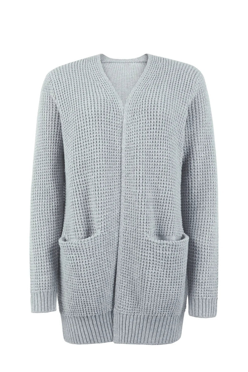 WW | Cardigan - Lange Offene Front - gestrickte Textur - weiche gerippte Kanten - mit Taschen