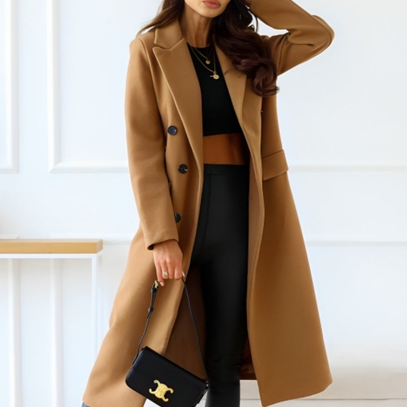 WW | Coat - Long Elegant Wool Blend - Double-Breasted Closure - Tailored Fit