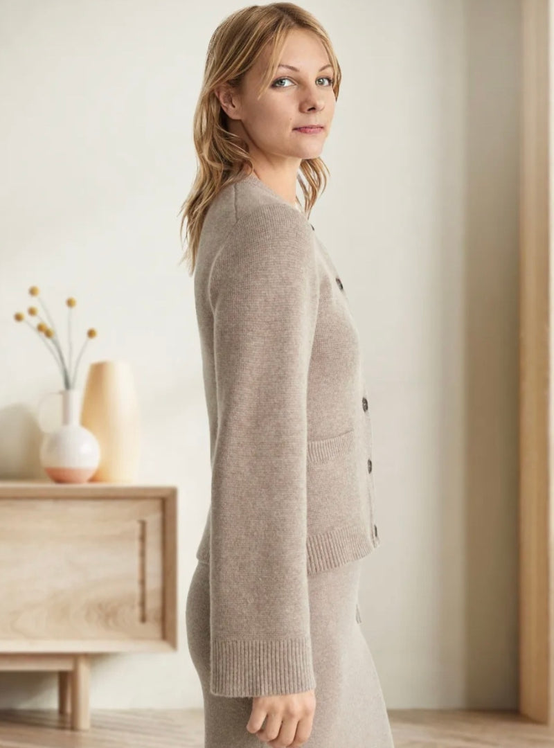 WW | Strickjacke Weicher Wollmix Knopfverschluss Lockere Passform Lange Ärmel