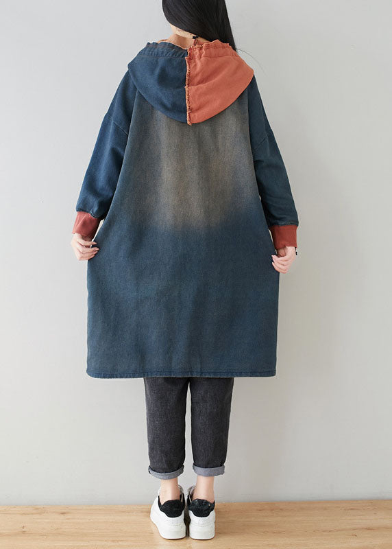 WW | Blaue Taschen Patchwork Kapuzenmäntel