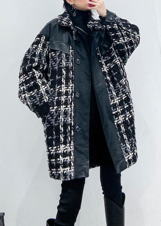 WW | Loose Fit Winter Coat Thick Outerwear Plaid Patchwork Wool Coats