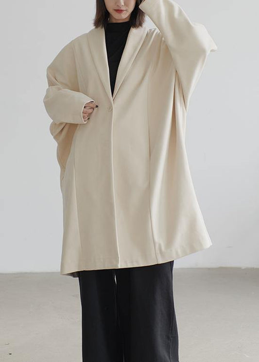 WW | Beige wool coat Loose-fitting coats Batwing sleeves Pocket coats
