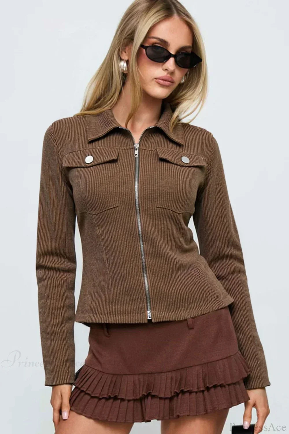 WW | Dunkelbraune Street Slim-Fit Y2K Utility Jacke