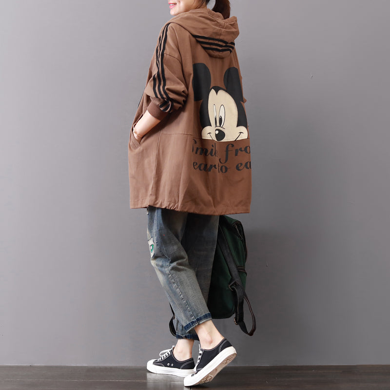 WW | dark khaki midi-length cotton coats oversized cotton fine zip hooded natural cotton coat