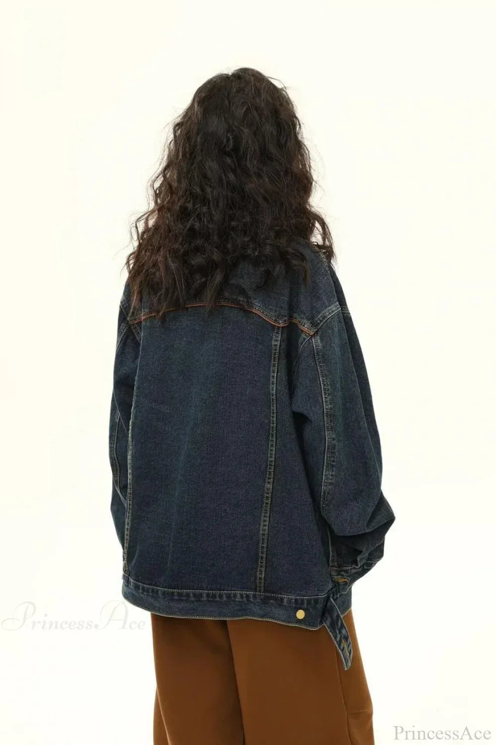 WW | Bestickte Denim Lockere Revers Utility-Jacke
