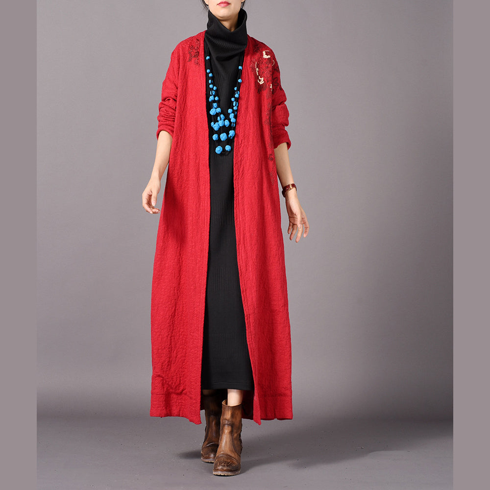 WW | rote Mäntel Übergrößen Stickerei baggy Trenchcoat WW | seitlich offene Mäntel