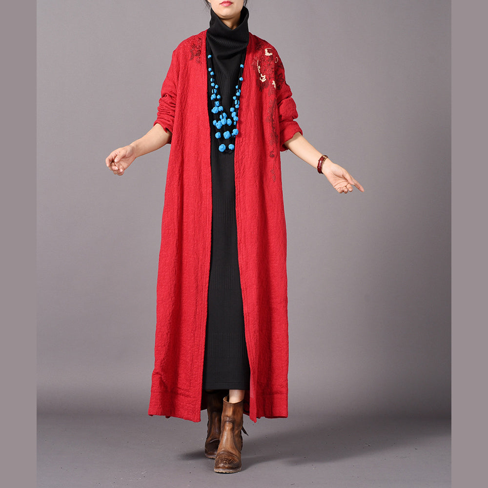 WW | rote Mäntel Übergrößen Stickerei baggy Trenchcoat WW | seitlich offene Mäntel