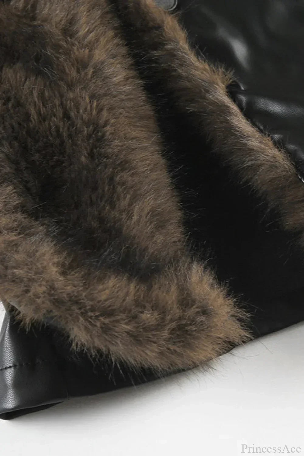 WW | Y2K Fur Collar Leather Waist - Gathered Jacket