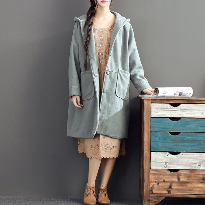 WW | wool outfits light green oversized pocket long-sleeved coats