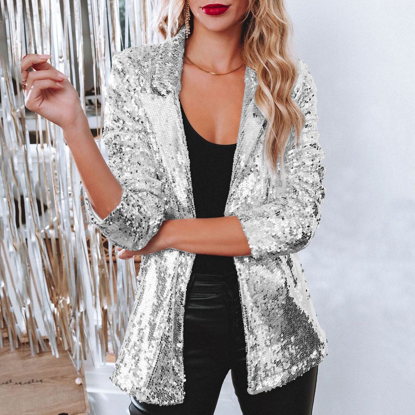 WW | Stilvolle Winter Schicke Glitzer Blazer Für Frauen