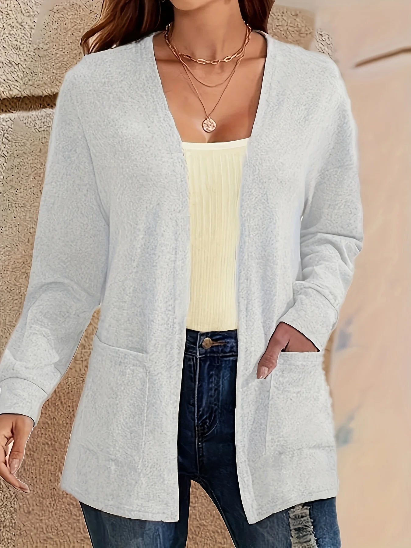 WW | Stilvolle Strickjacke mit Offener Front & Taschen