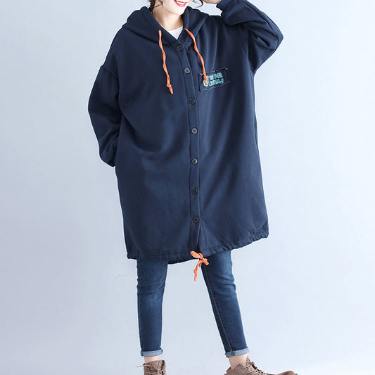 WW | lässige Baumwollstrickjacken oversized navy Mode Kapuzenmäntel Rückseite Cartoon-Drucke