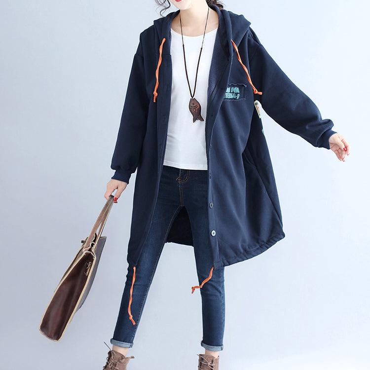 WW | Casual Cotton Cardigans Oversized Navy Fashion Hooded Coats Back Cartoon Prints