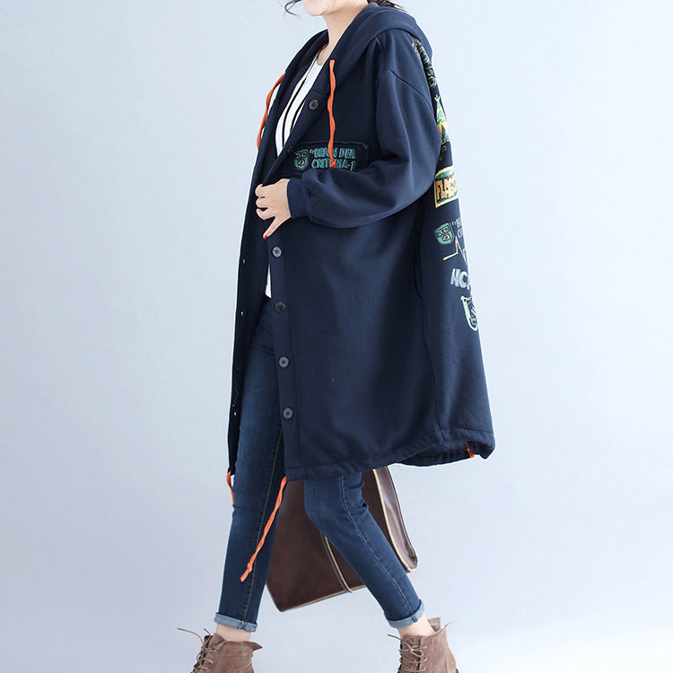 WW | Casual Cotton Cardigans Oversized Navy Fashion Hooded Coats Back Cartoon Prints