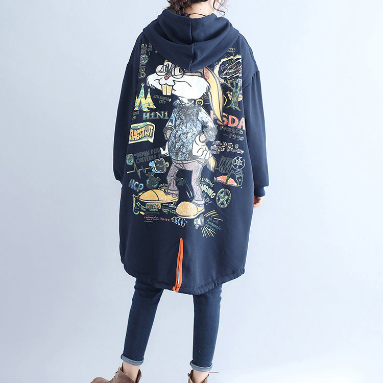 WW | Casual Cotton Cardigans Oversized Navy Fashion Hooded Coats Back Cartoon Prints