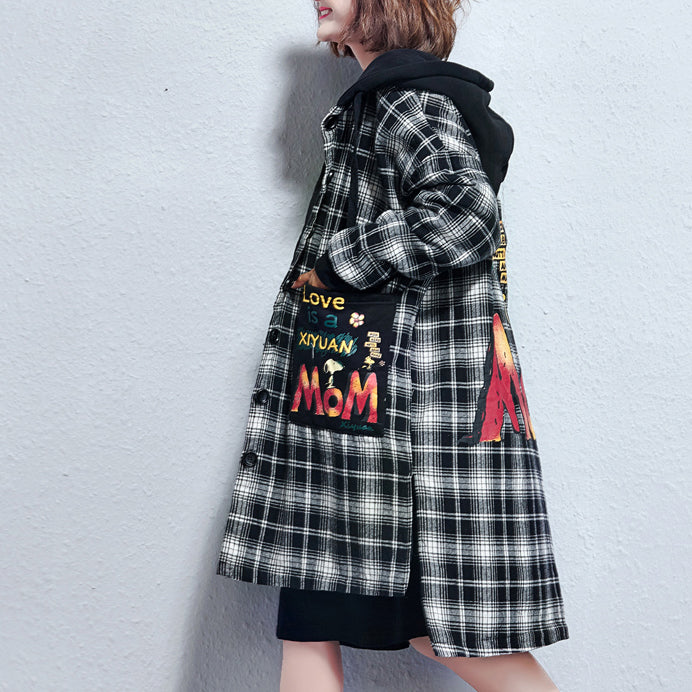 WW | casual plaid cotton thick coats oversized hooded thick high-low cardigans