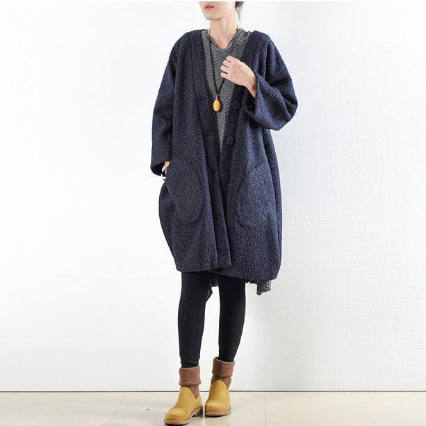 WW | Mäntel 2025 marineblaue Wollmäntel Übergröße süße Jacke Frauen WW | Hoodie-Mantel