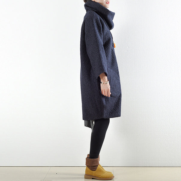 WW | Mäntel 2025 marineblaue Wollmäntel Übergröße süße Jacke Frauen WW | Hoodie-Mantel