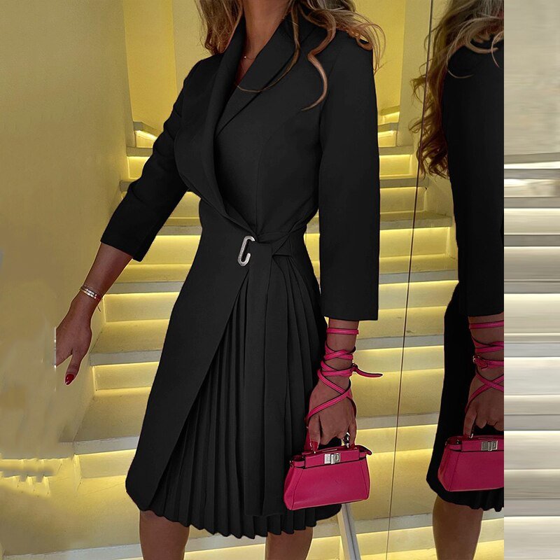 WW | Elegantes Blazer-Kleid mit Kragen und Gürtel für Damen