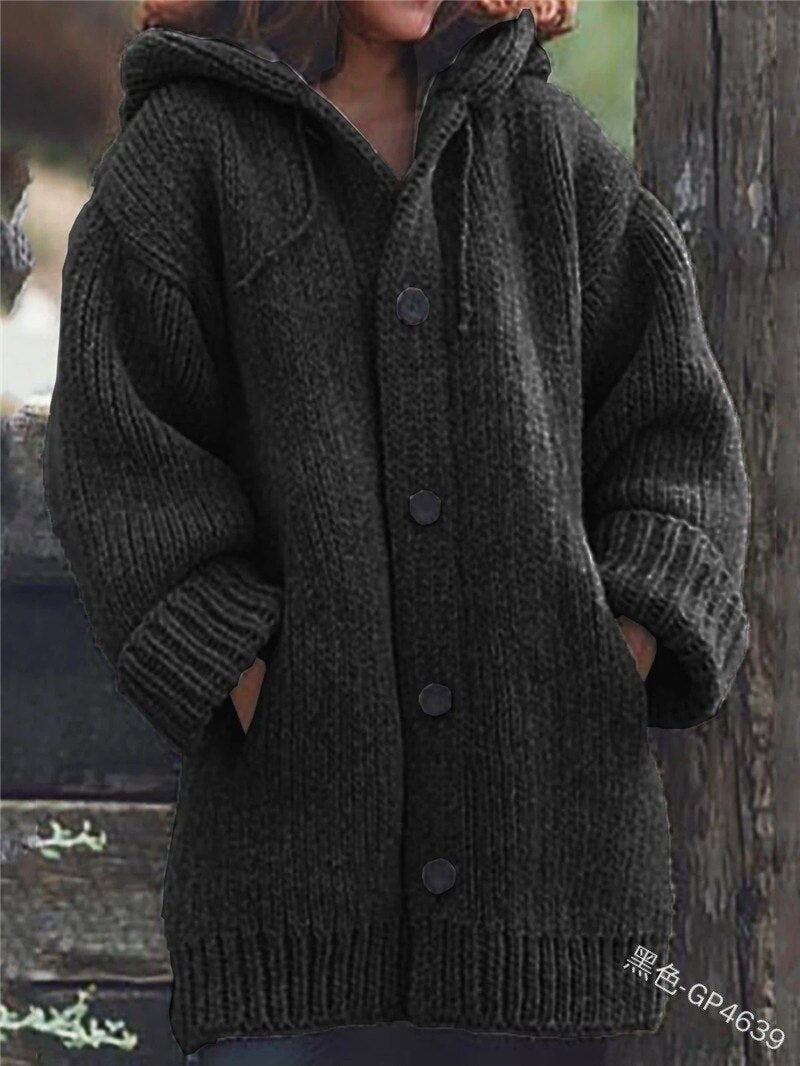 WW Hutkragen Schlichte, locker sitzende, langärmelige Strickjacke