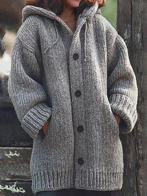 WW | Hutkragen Schlichte, locker sitzende, langärmelige Strickjacke