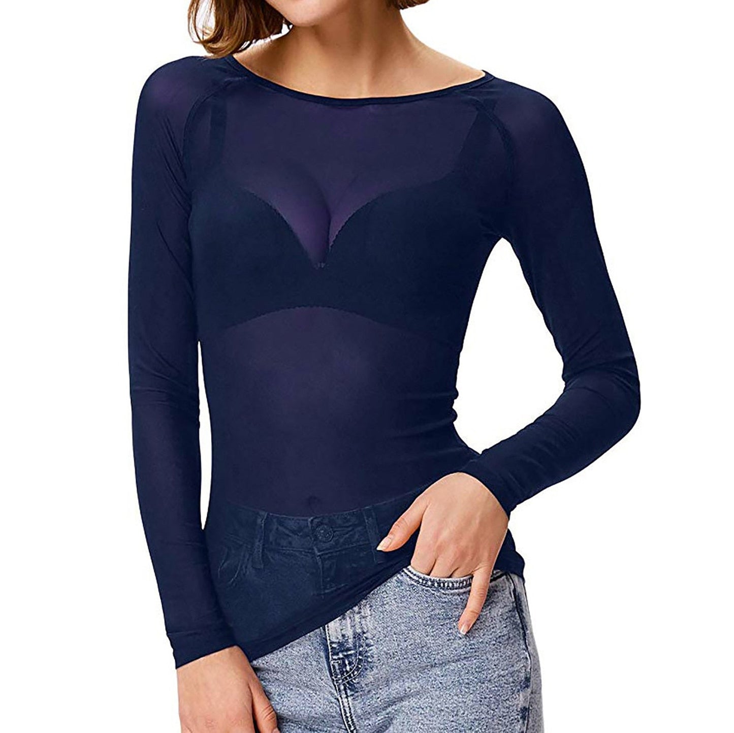 WW | Transparent Mesh Long Sleeve Top For Women