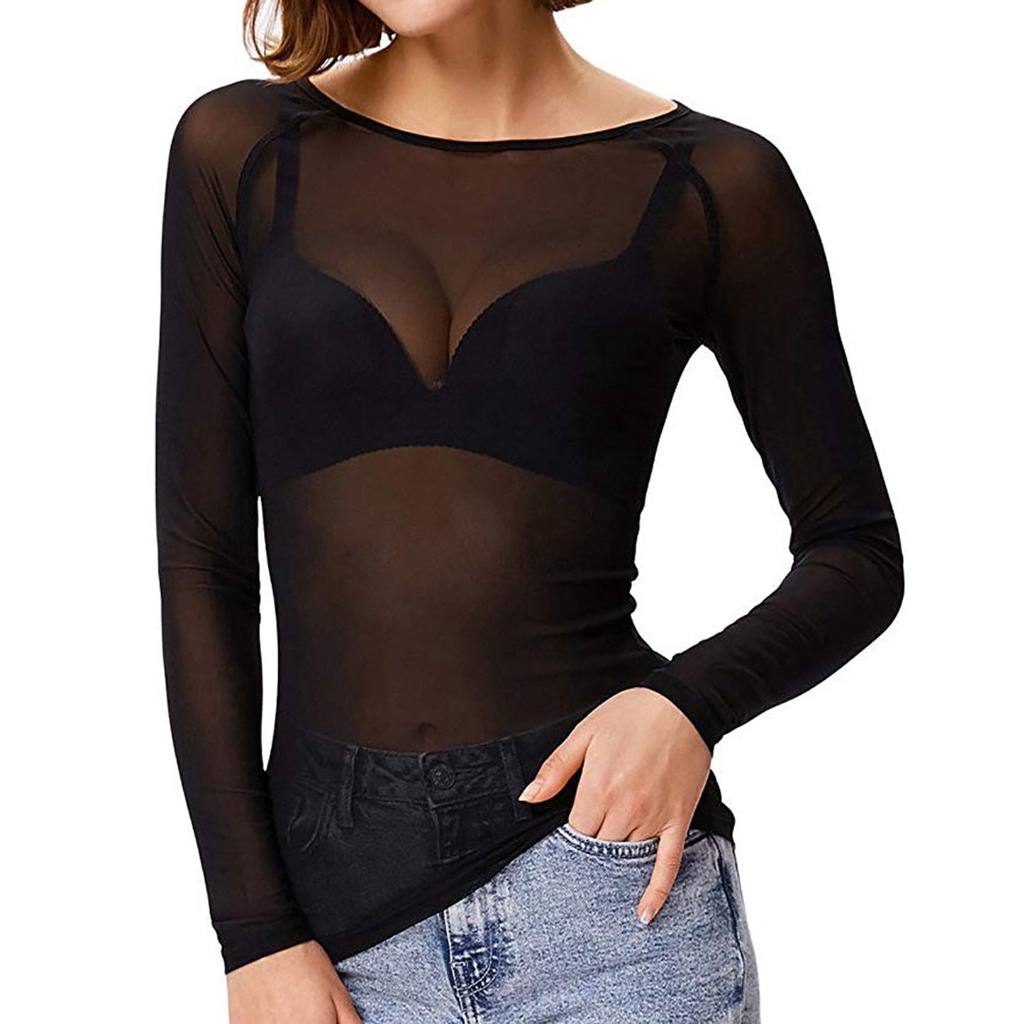 WW | Transparent Mesh Long Sleeve Top For Women