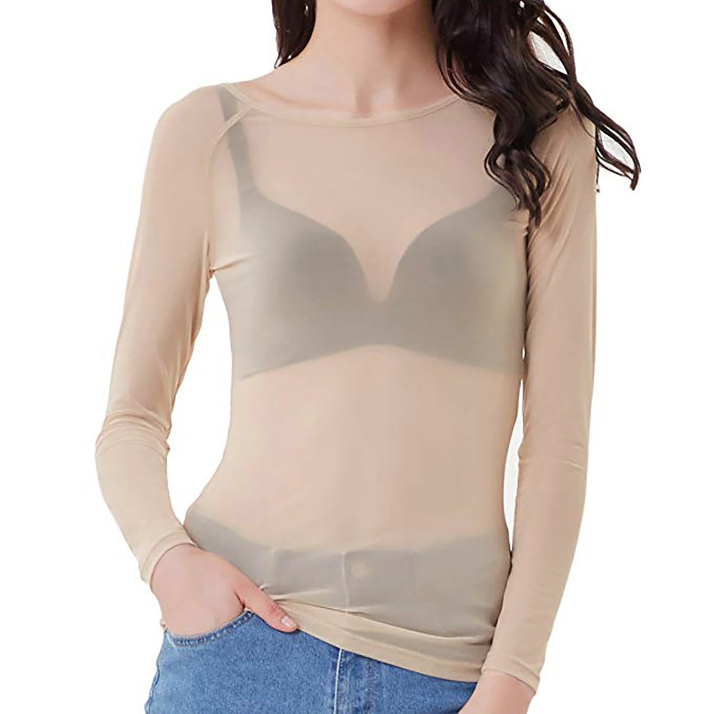 WW | Transparent Mesh Long Sleeve Top For Women