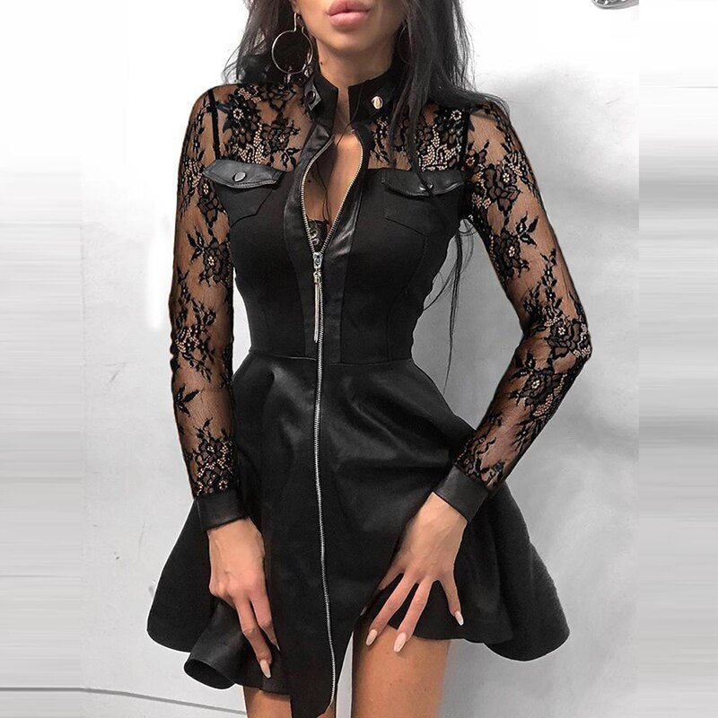 W&W Leder-Reißverschluss Minikleid