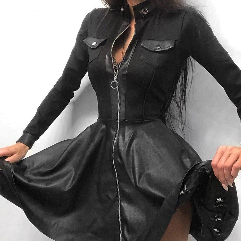 W&W Leder-Reißverschluss Minikleid
