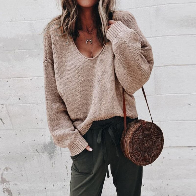 WW | Loose V-Neck Knit Top Sweater