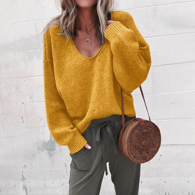 WW | Loose V-Neck Knit Top Sweater