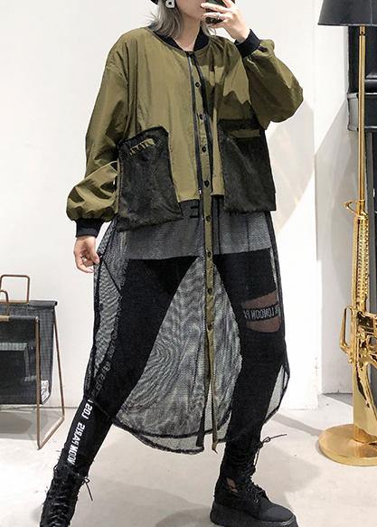 WW | Army Green Coats Loose Pockets Patchwork Coat