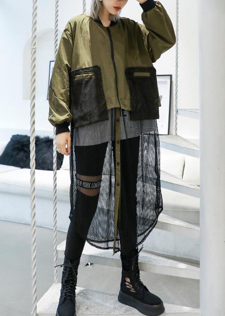 WW | Army Green Coats Loose Pockets Patchwork Coat
