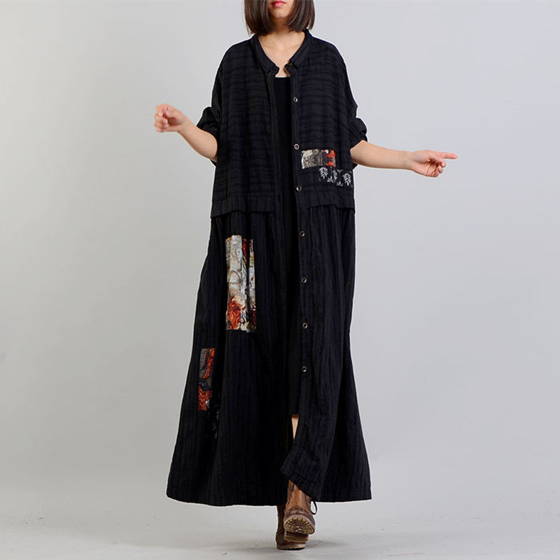 WW | schwarzer Mantel Oversize Stehkragen baggy Wintermantel Mode Patchworkjacken
