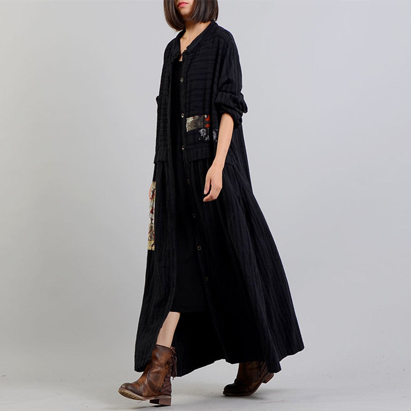 WW | Black Coat Oversize Stand-up Collar Baggy Winter Coat Fashion Patchwork Jackets
