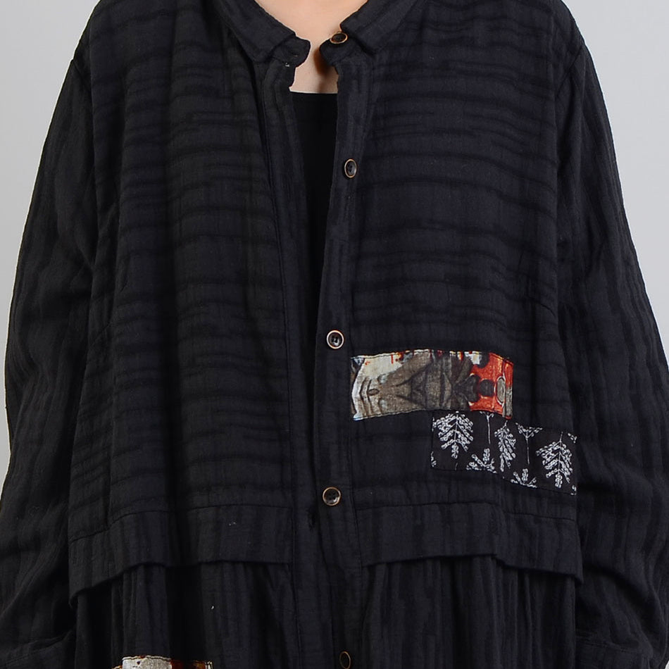 WW | schwarzer Mantel Oversize Stehkragen baggy Wintermantel Mode Patchworkjacken