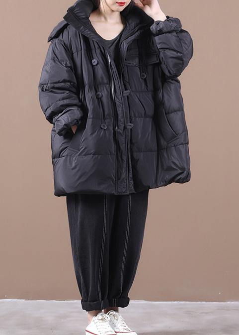 WW | Black Warm Winter Coat Plus Size Hooded Down Jacket Zipper Jackets