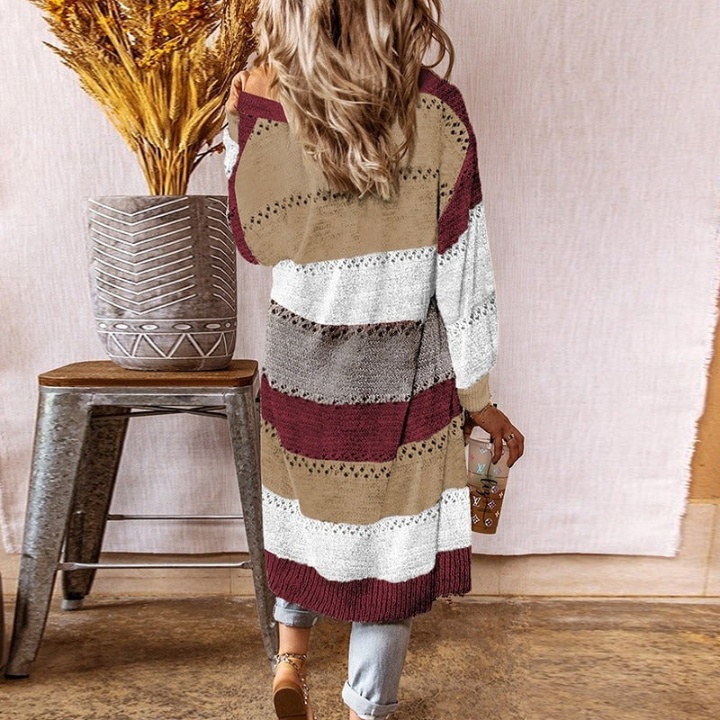 WW | Mehrfarbiger, Langer Strickjacke Für Damen