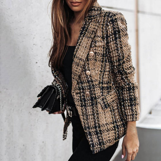 WW - Karierter modischer Blazer mit seitlichen Taschen