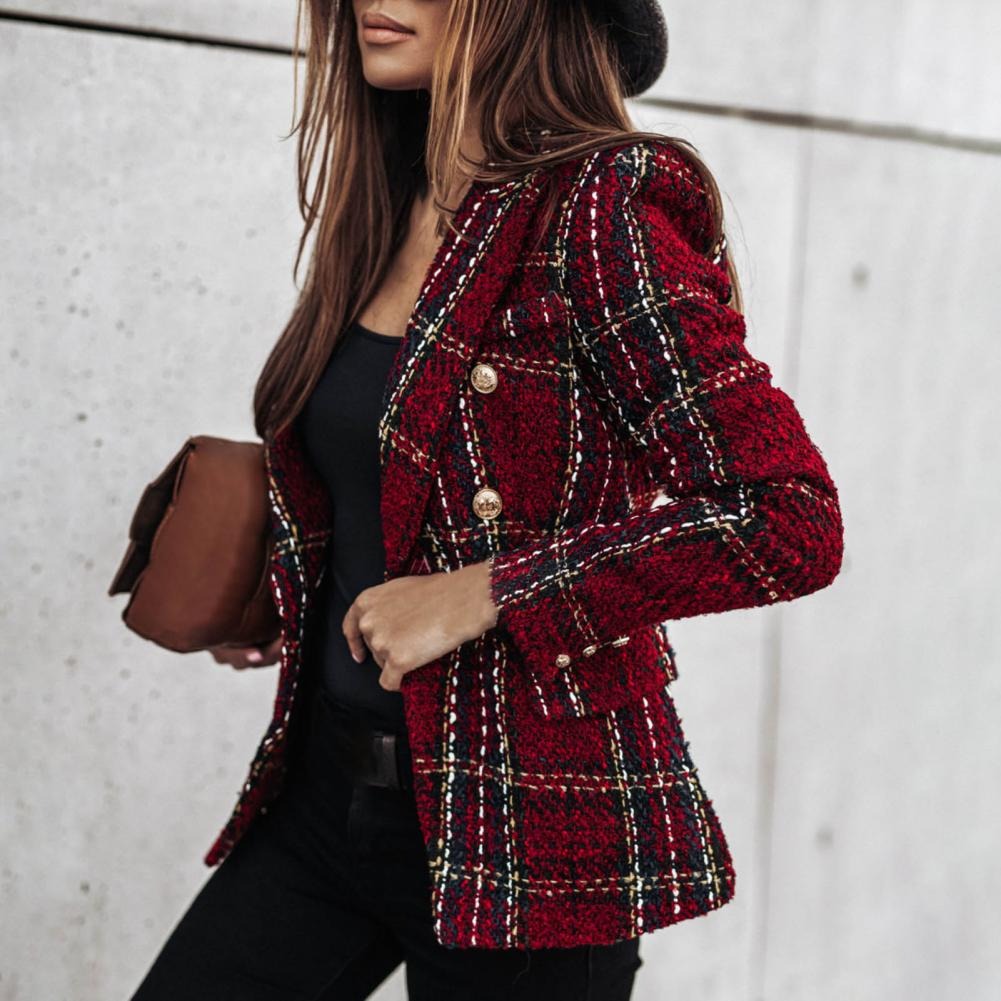 WW - Karierter modischer Blazer mit seitlichen Taschen